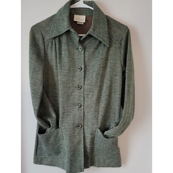 Jantzen Womans Sz. 12 Blazer Jacket 1970s Tweed Zig Zag Green Vintage U.S. Made - Picture 1 of 12